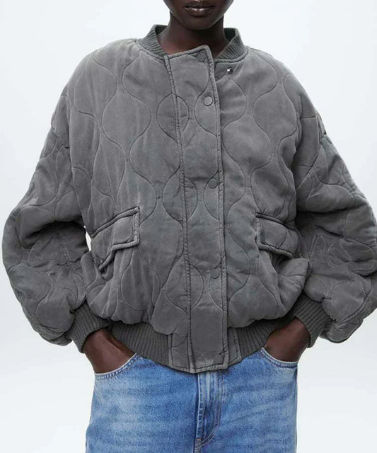 Damen Gesteppte Baumwolljacke Grau - Eveloria