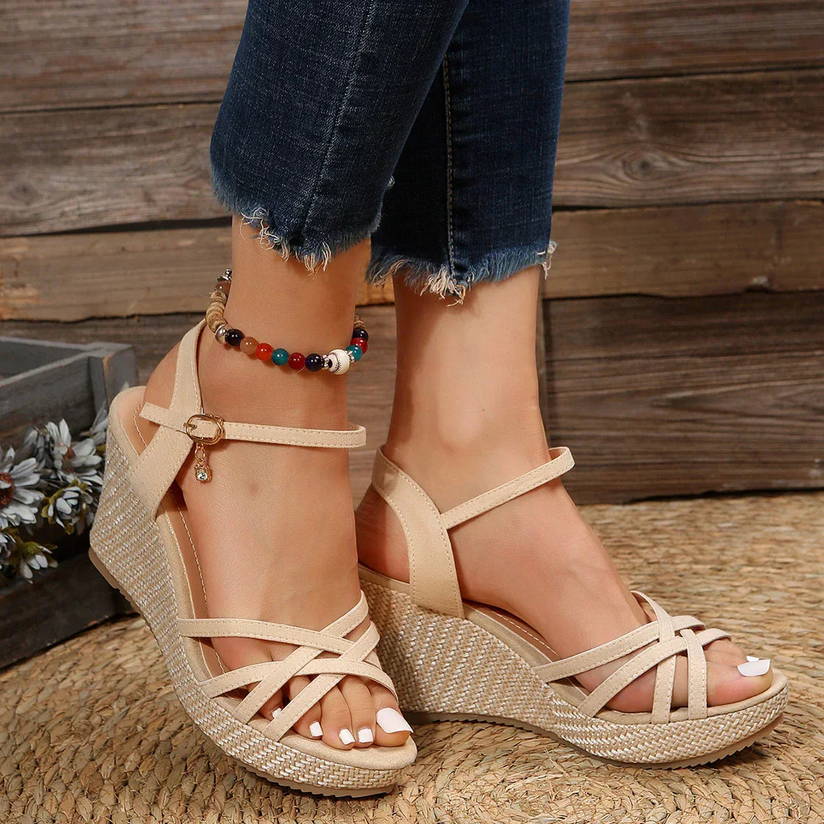 Eveloria Damen Sandalen Keilabsatz