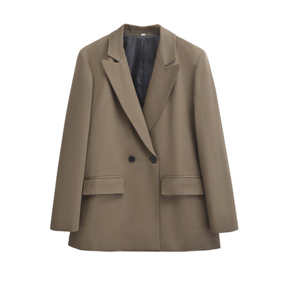 Damen Blazer Reverskragen Zweireihiger Knopfverschluss