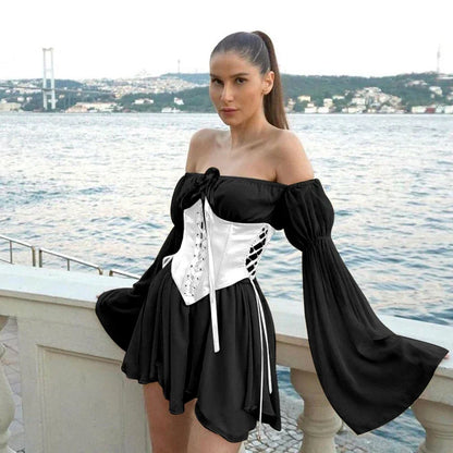 Eveloria Damen Korsettkleid Schulterfrei Weite Ärmel