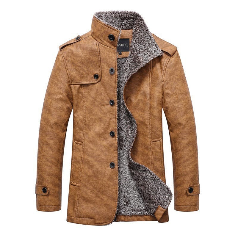 Fellgefütterte Jacke | Warm | Stehkragen | Winterjacke | Herrenjacke-Braun-M-Chaps Herrenmode