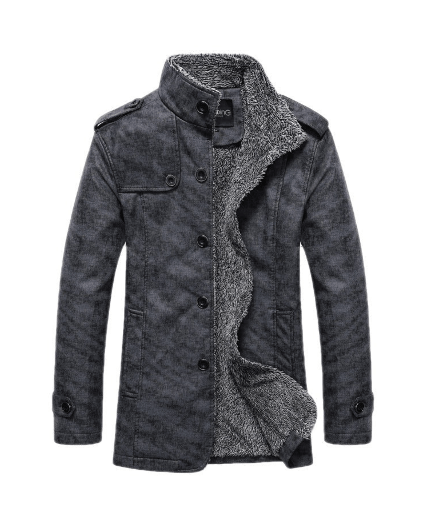 Herren Winterjacke Fellgefüttert Stehkragen Warm Schwarz - Eveloria
