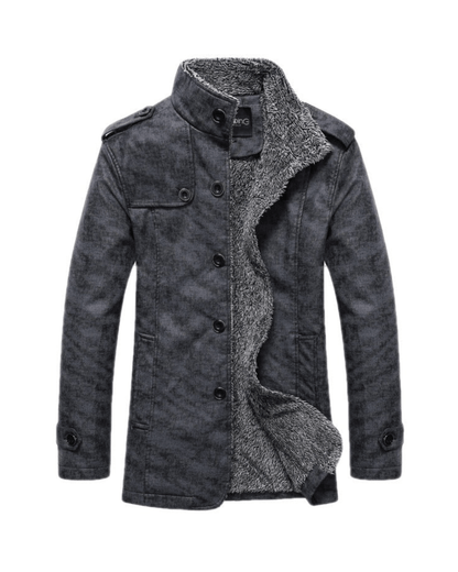 Herren Winterjacke Fellgefüttert Stehkragen Warm Schwarz - Eveloria