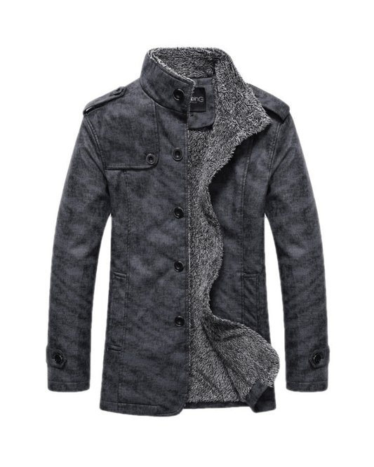 Herren Winterjacke Fellgefüttert Stehkragen Warm Schwarz - Eveloria