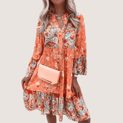 Damen Midikleid Blumendruck Boho-Stil Baumwolle
