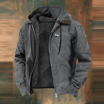 Fleece-gefütterte Jacke – mit Kapuze – mit Reißverschluss – Winterjacke – Herrenjacken-Grau-S-Chaps Herrenmode