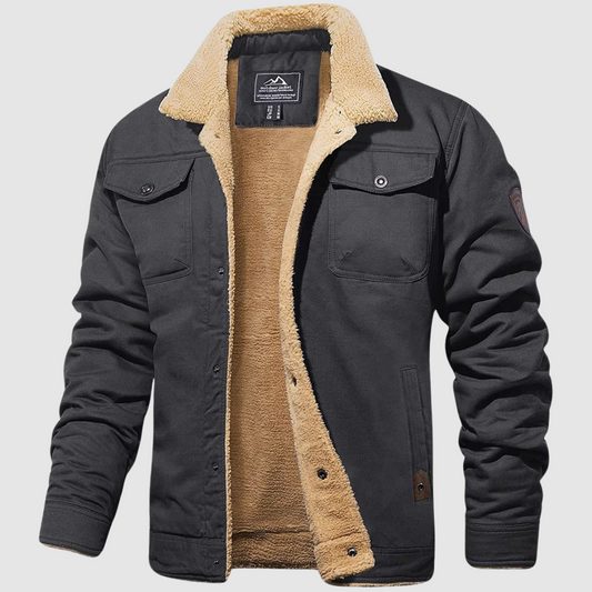 Herren Winterjacke Fleecegefüttert Knopfleiste Schwarz - Eveloria