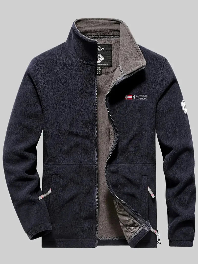 Herren Fleecejacke Winddicht Durchgehender Reißverschluss Schwarz - Eveloria