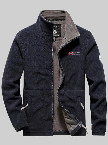 Herren Fleecejacke Winddicht Durchgehender Reißverschluss Schwarz - Eveloria
