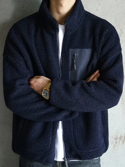 Herren Fleecejacke Vollreißverschluss Warm Schwarz - Eveloria