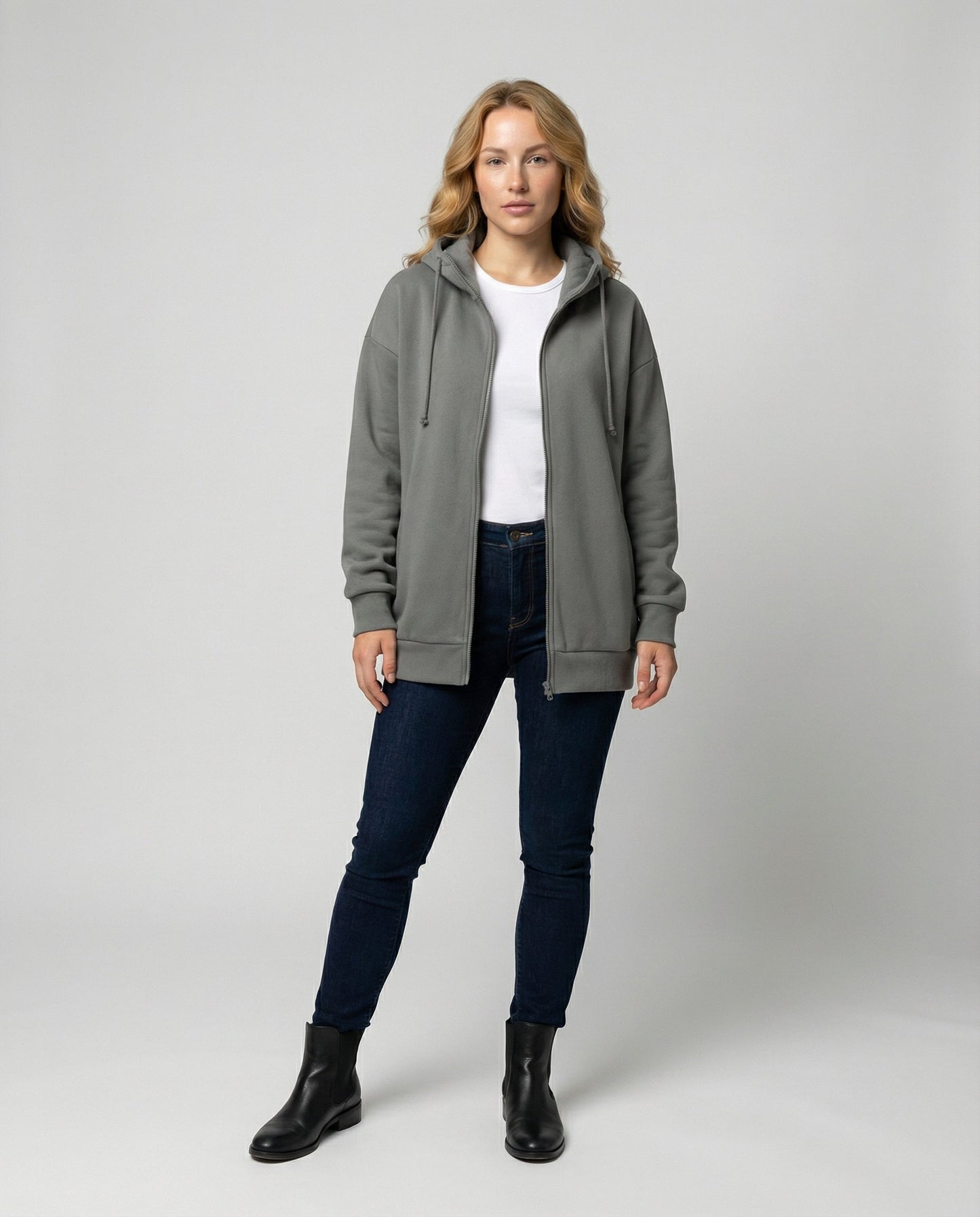 Damen Winterhoodie Kuschel Fleece Grau