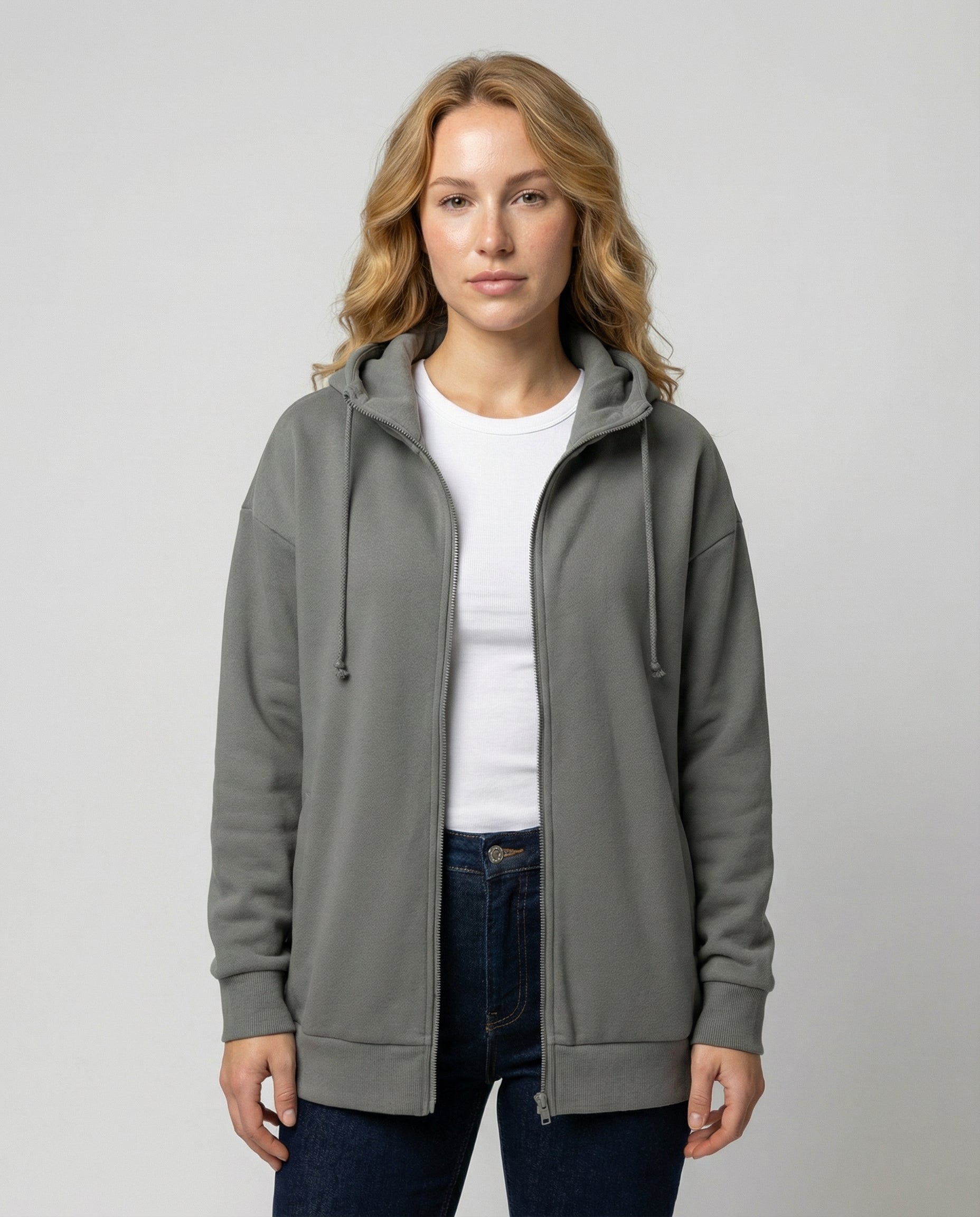 Damen Winterhoodie Kuschel Fleece Grau - Eveloria