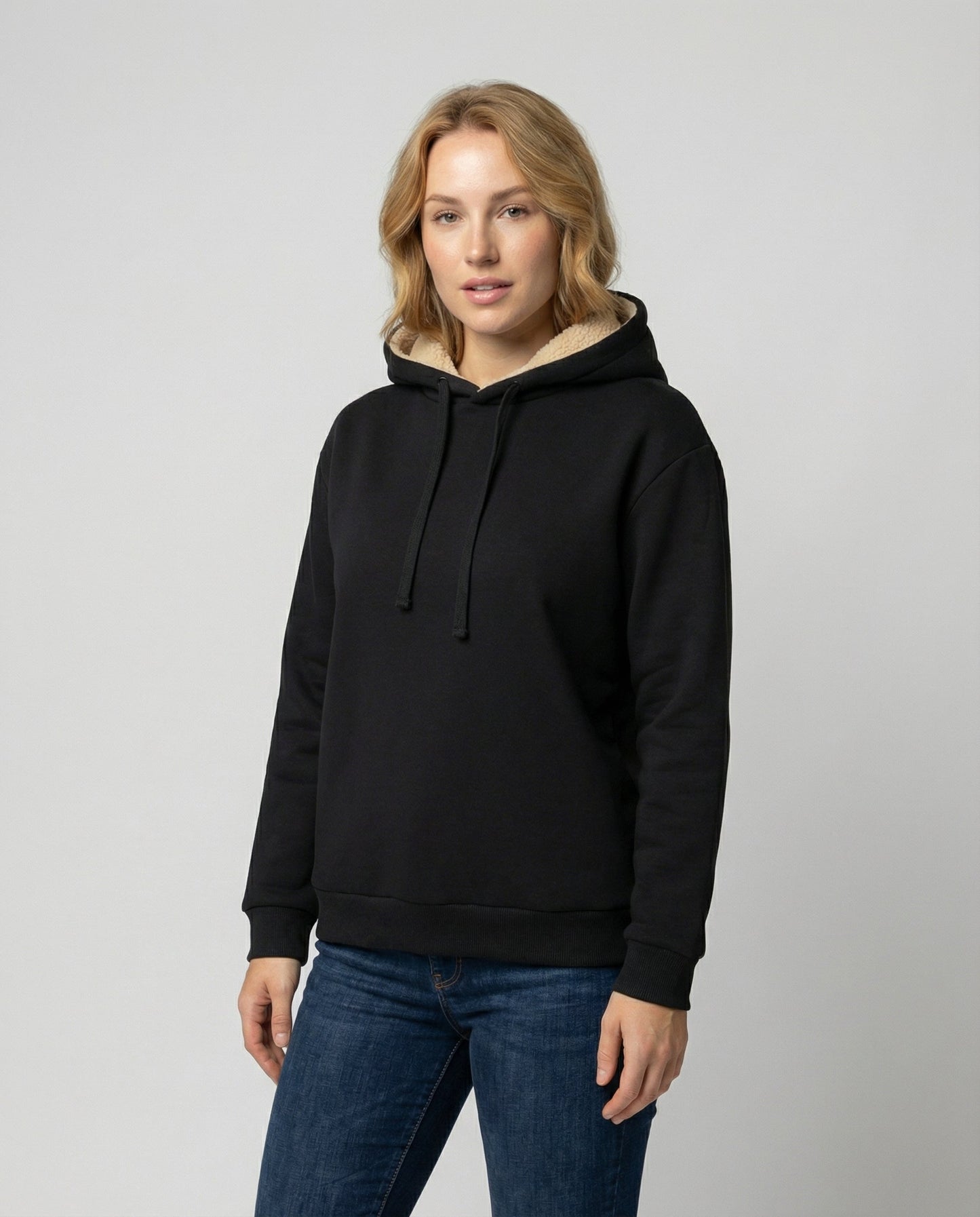 Damen Fleece-Hoodie Weich Warm Beige - Eveloria