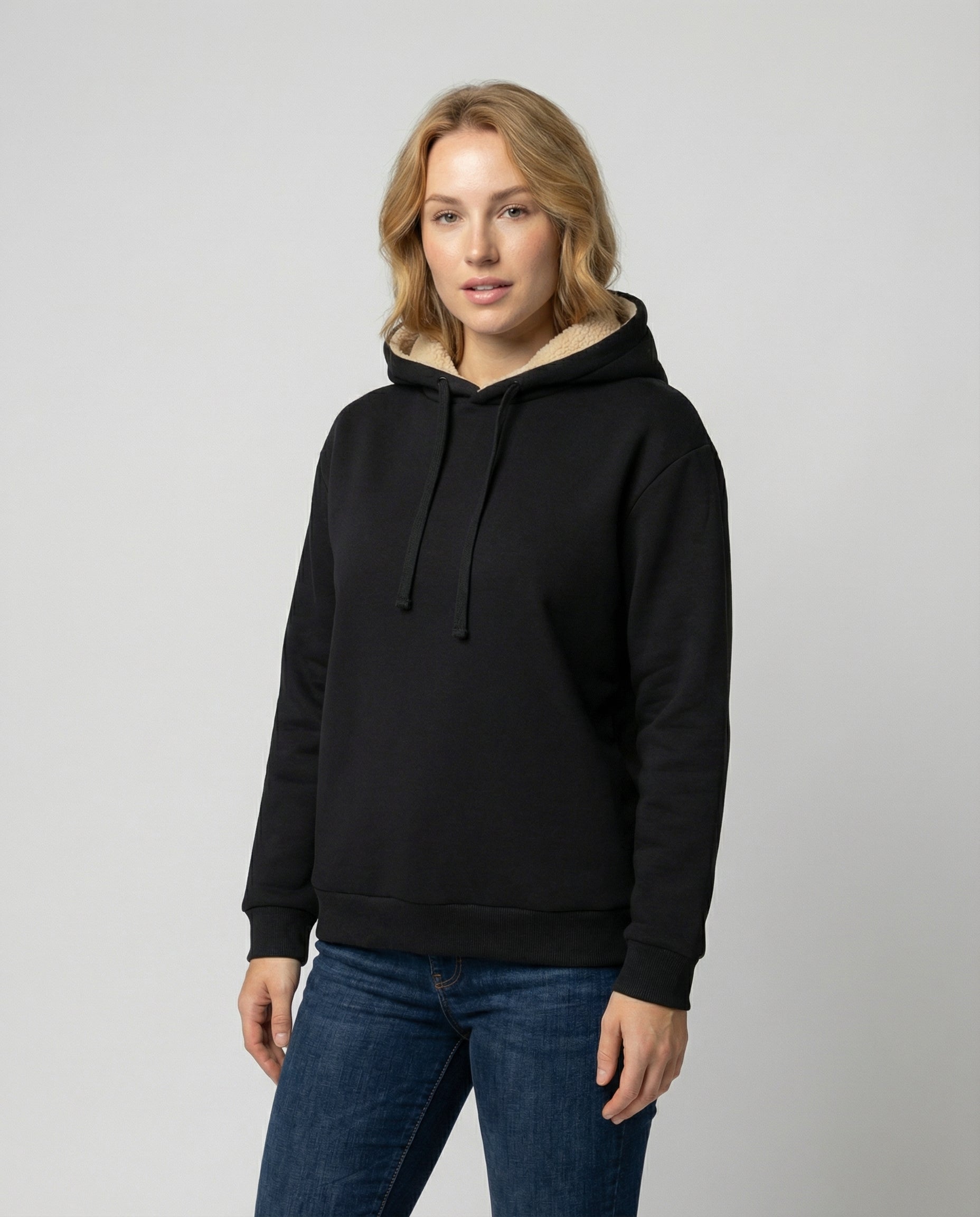 Damen Fleece-Hoodie Weich Warm Beige - Eveloria