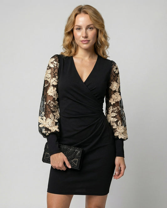 Damen Cocktailkleid Spitze Festlich Schwarz - Eveloria