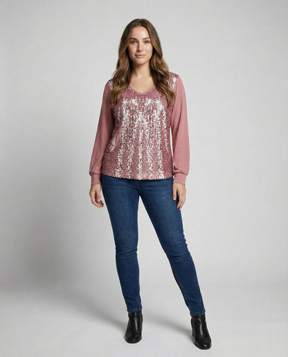 Damen Glitzer Bluse Schlicht