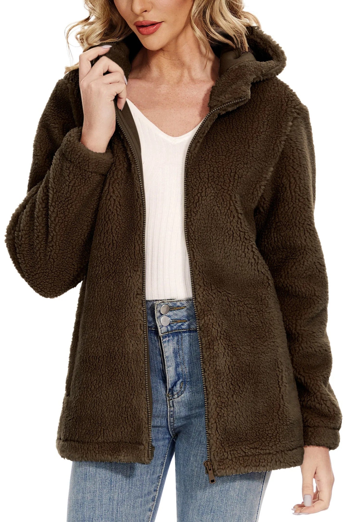 Damen Fleecejacke Kapuze
