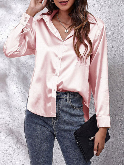 Damen Formelle Bluse Knopfleiste Lockere Passform