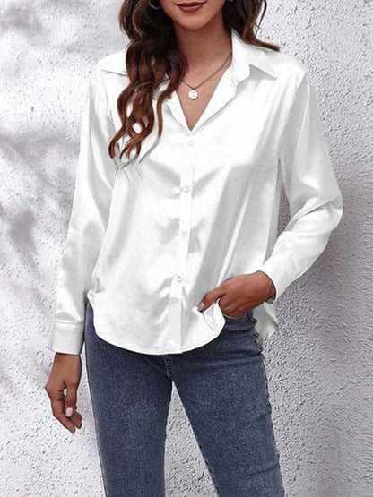 Damen Formelle Bluse Knopfleiste Lockere Passform