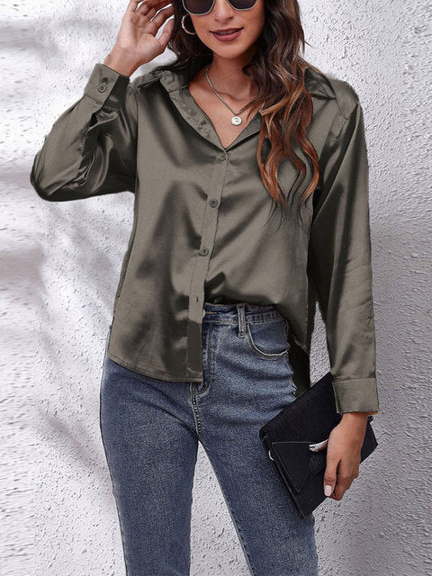 Damen Formelle Bluse Knopfleiste Lockere Passform