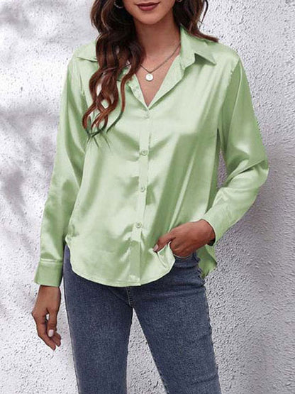 Damen Formelle Bluse Knopfleiste Lockere Passform