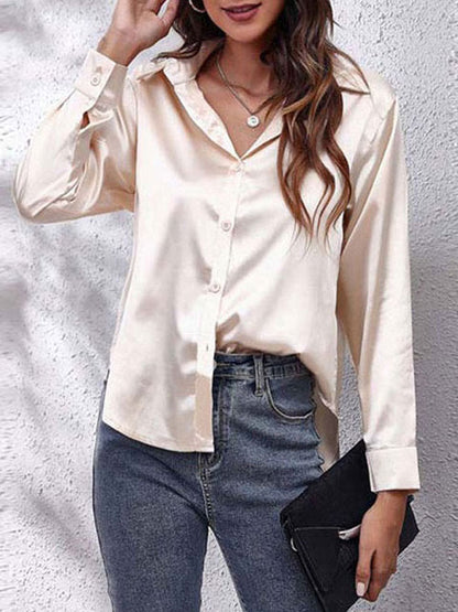 Damen Formelle Bluse Knopfleiste Lockere Passform - Eveloria