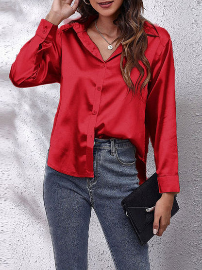 Damen Formelle Bluse Knopfleiste Lockere Passform