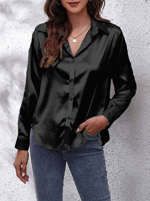 Damen Formelle Bluse Knopfleiste Lockere Passform