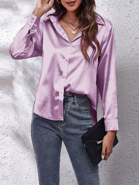 Damen Formelle Bluse Knopfleiste Lockere Passform