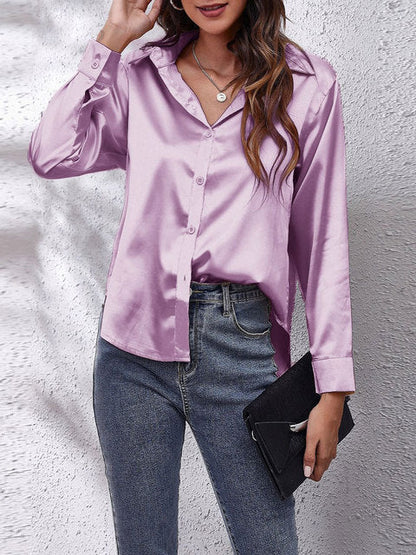 Damen Formelle Bluse Knopfleiste Lockere Passform