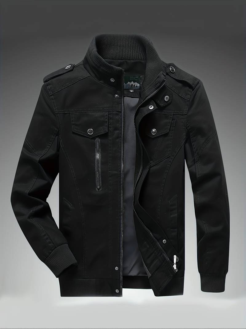 Herren Winterjacke Schwarz Reißverschluss - Eveloria