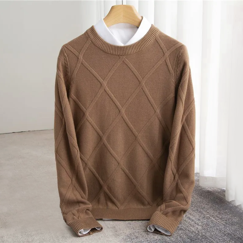 Herren Cashmere-Pullover Strukturiert Warm Beige