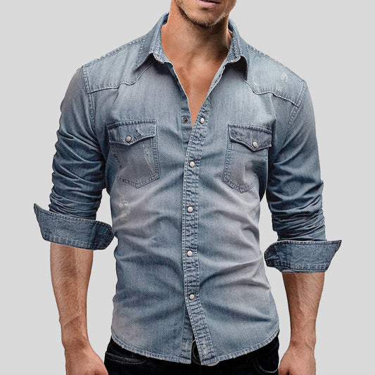 Herren Langarmhemd mit Knöpfen und Brusttaschen - Eveloria