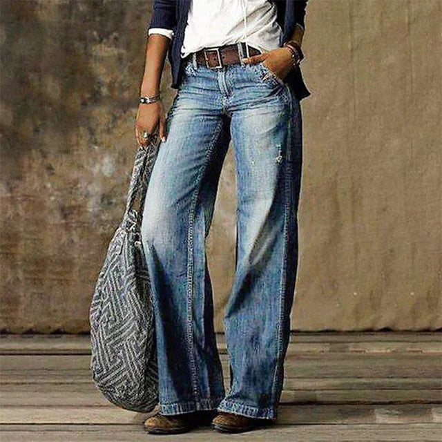 Damen Weite Jeanshosen Blau
