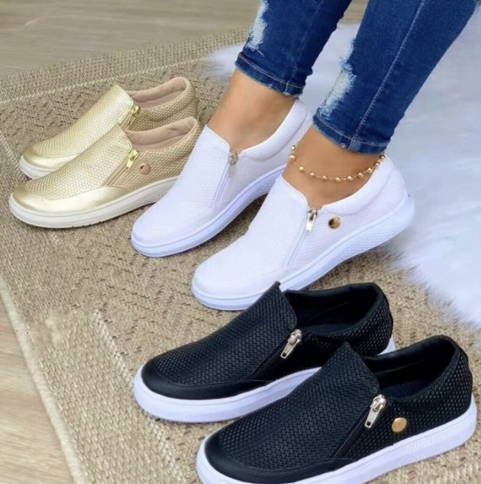 Damen Slip-On Plattformschuhe mit Reißverschluss