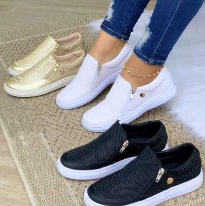 Damen Slip-On Plattformschuhe mit Reißverschluss