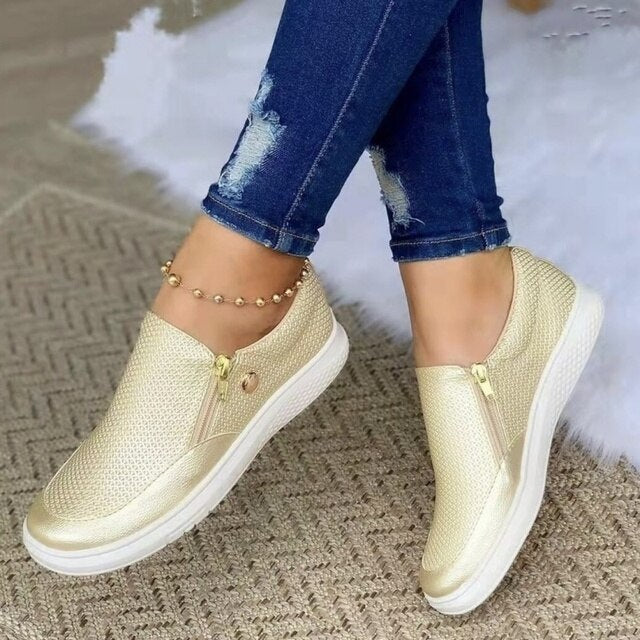 Damen Slip-On Plattformschuhe mit Reißverschluss