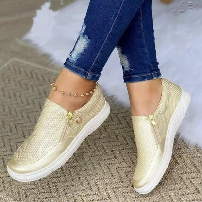 Damen Slip-On Plattformschuhe mit Reißverschluss