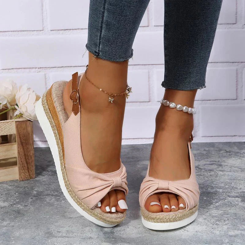 Eveloria Damen Espadrille Sandalen Schnallenverschluss Knotendetail