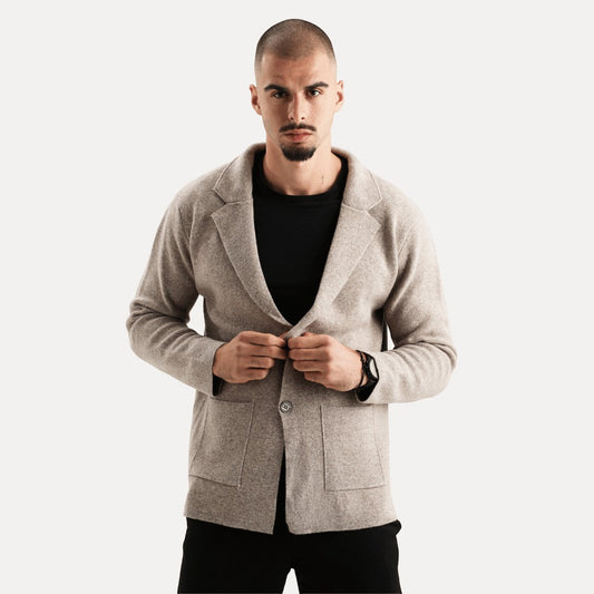 Herren Strickjacke Woll-Look Cardigan mit Reverskragen Schwarz - Eveloria