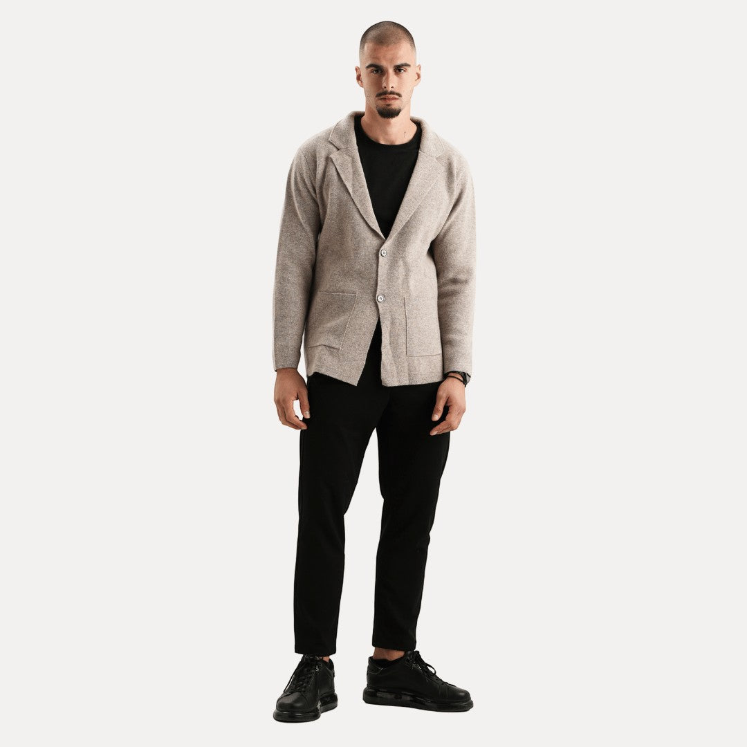 Herren Strickjacke Woll-Look Cardigan mit Reverskragen