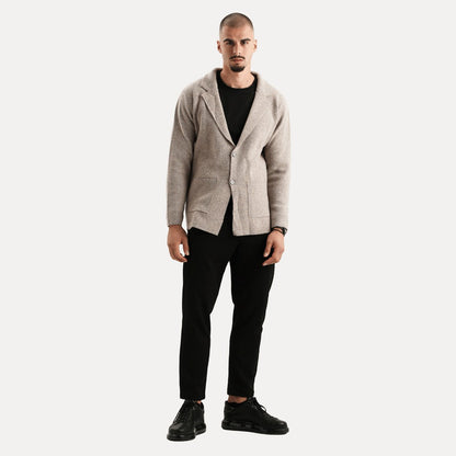Herren Strickjacke Woll-Look Cardigan mit Reverskragen