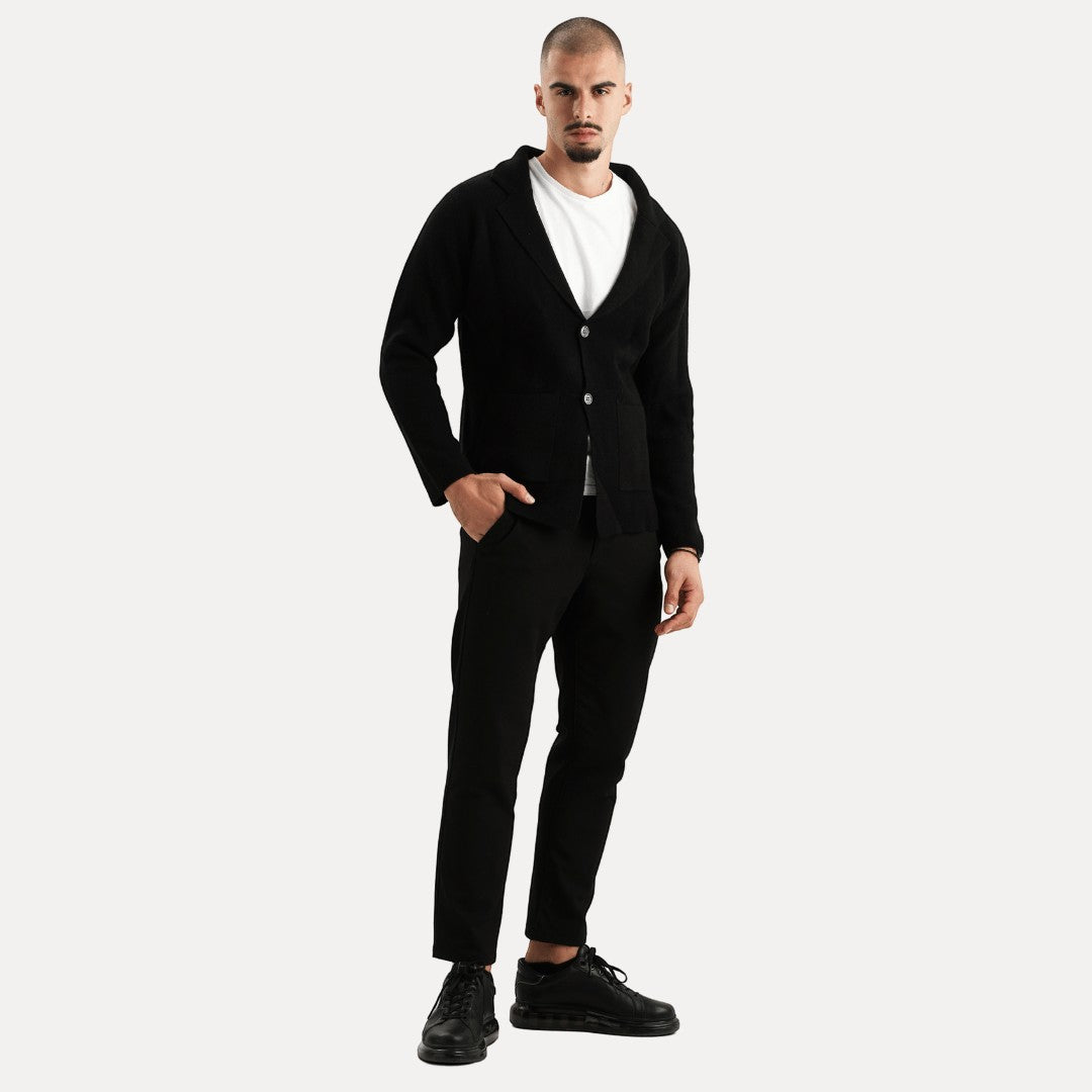 Herren Strickjacke Woll-Look Cardigan mit Reverskragen
