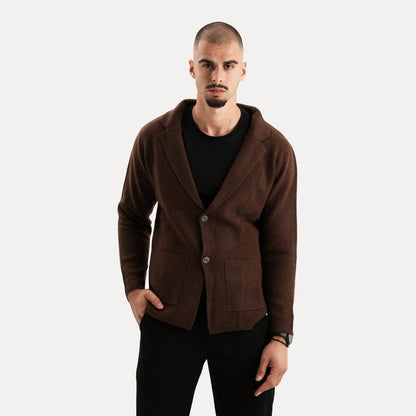Herren Strickjacke Woll-Look Cardigan mit Reverskragen