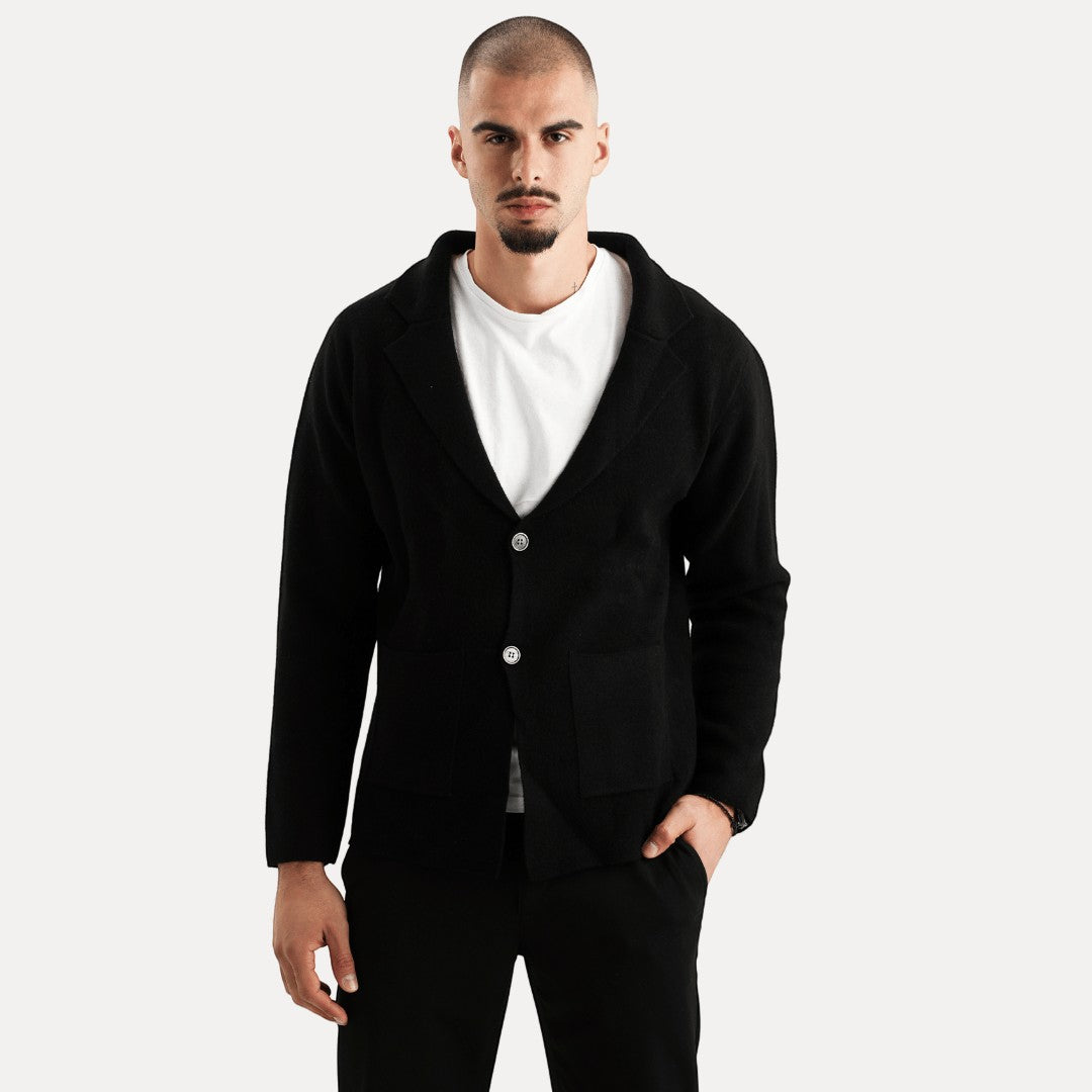 Herren Strickjacke Woll-Look Cardigan mit Reverskragen