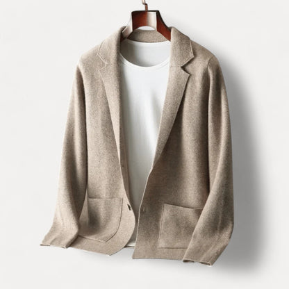 Herren Strickjacke Woll-Look Cardigan mit Reverskragen