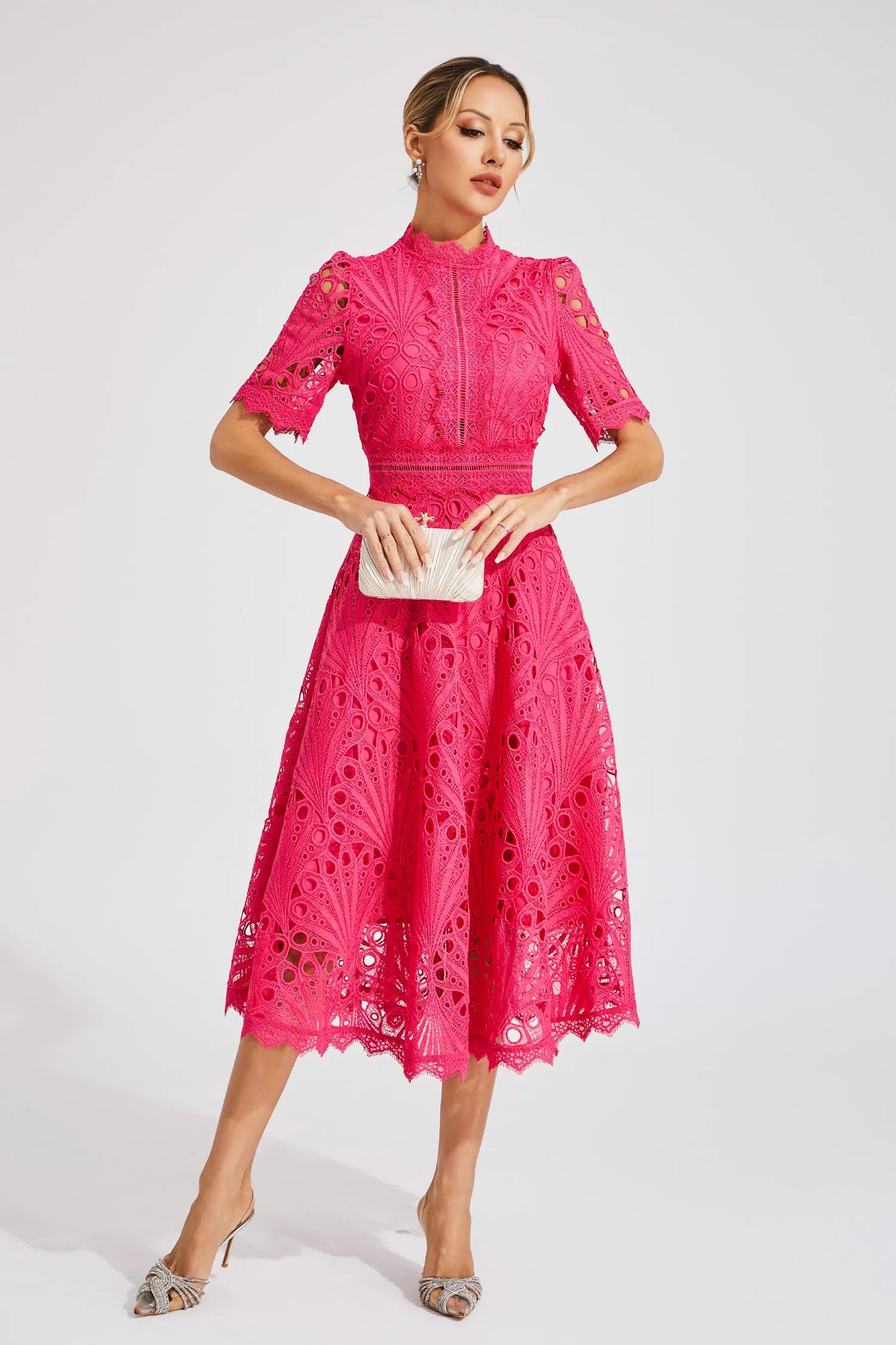 Damen Spitzen Midi Kleid Jasmin