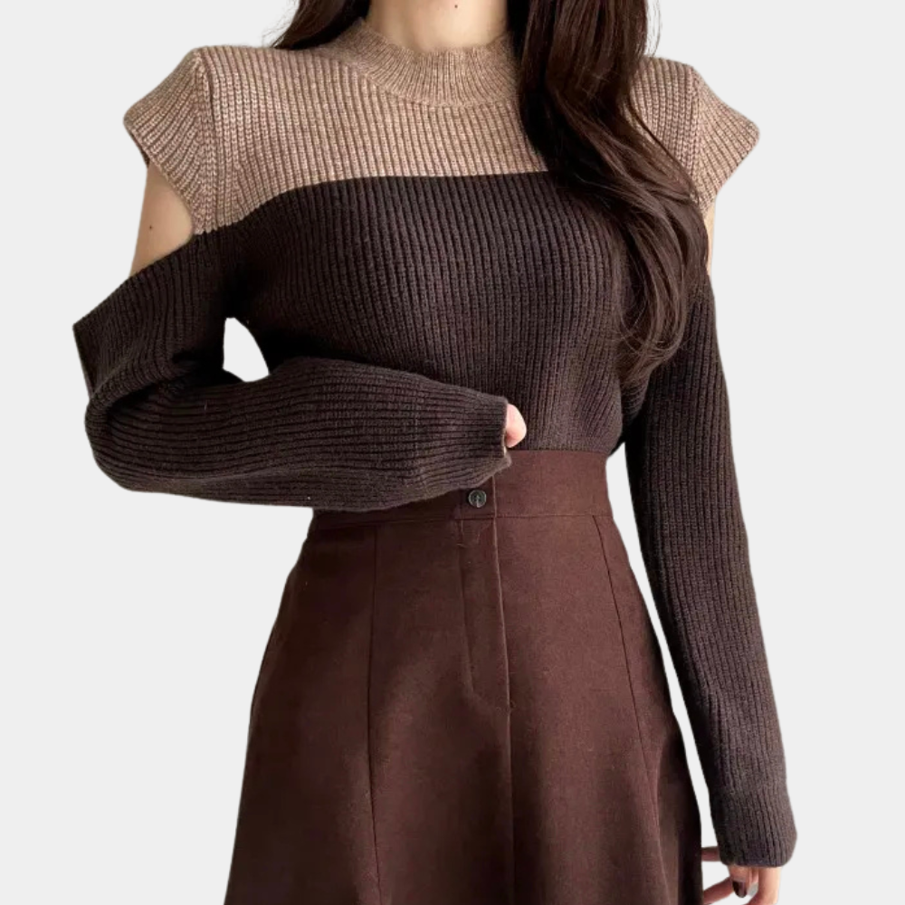 Damen Strickpullover Rundhalsausschnitt Zweifarben