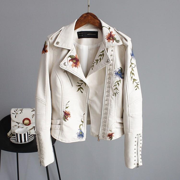 Eveloria Damen Lederjacke Stickerei