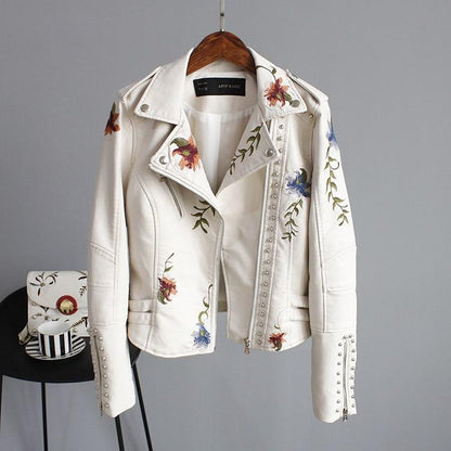 Eveloria Damen Lederjacke Stickerei